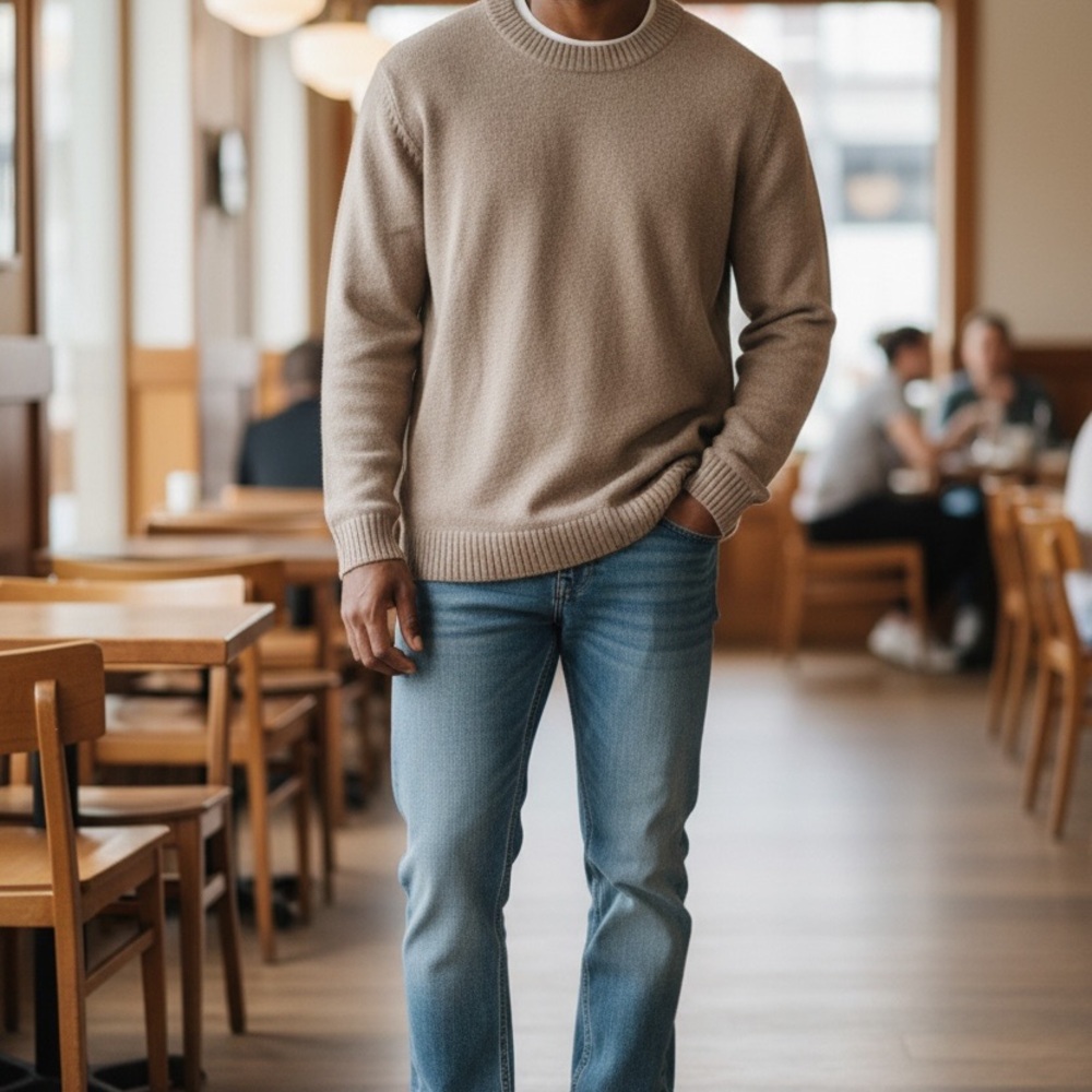 Abercrombie & Fitch Men's Tan Crewneck Sweater Cashmere